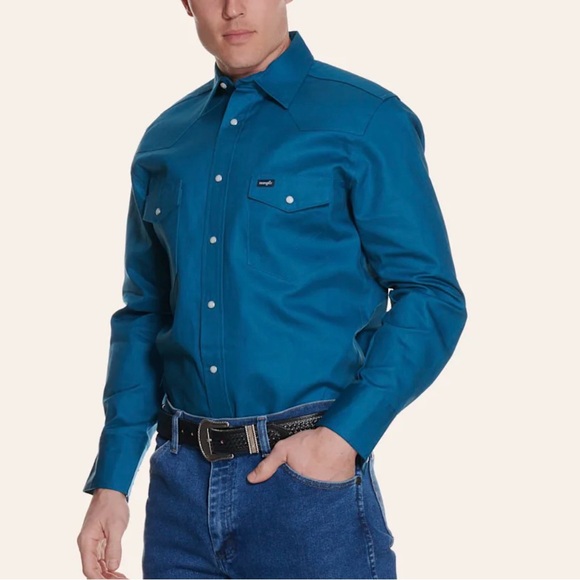 Wrangler Other - WRANGLER DARK TEAL LONG SLEEVE Pearl Snap Cowboy Cut Work Shirt xl